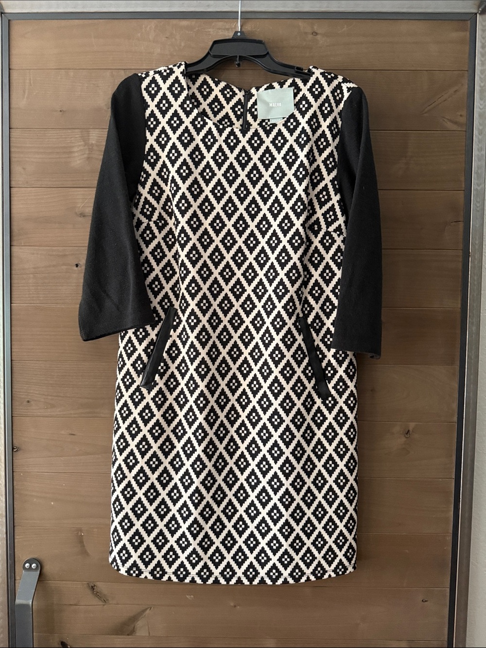 Maeve Black and Cream Diamond-Pattern Mini Dress